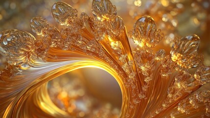 Golden abstract swirling fractal art.