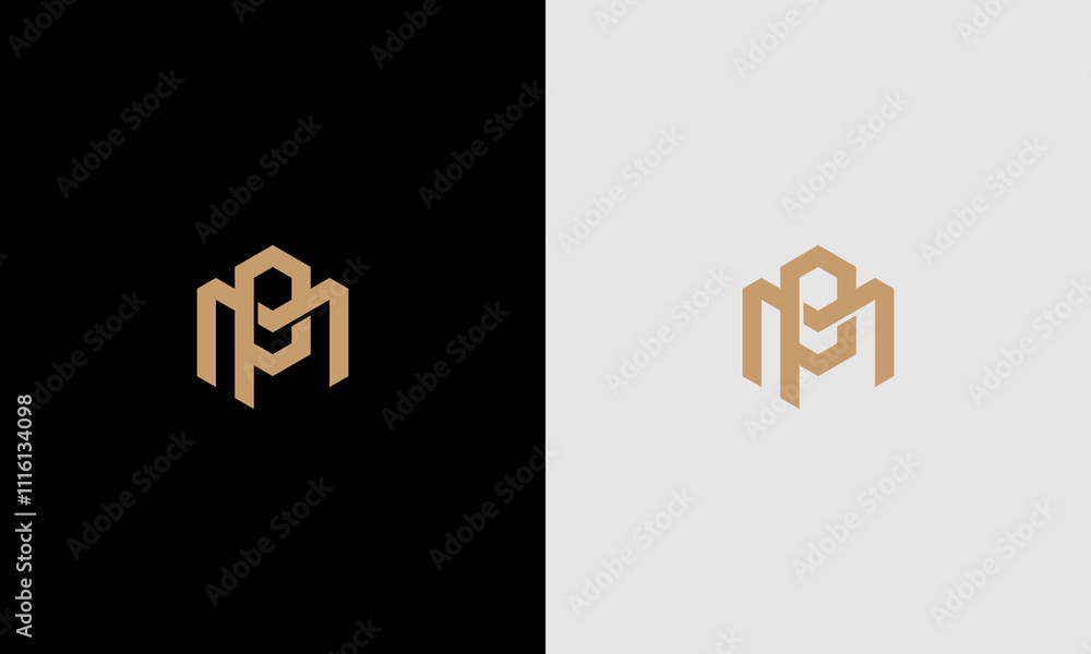Aufkleber initial letter MP or PM has a hexagonal base