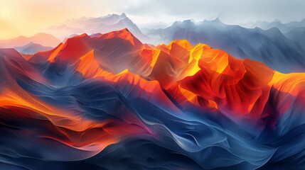 Vibrant sunset over majestic, colorful mountain range.