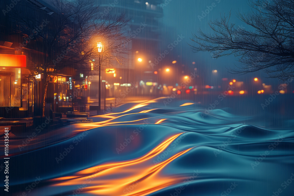 Aufkleber a blur of a street with a building and a tree