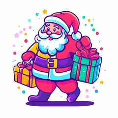 Merry Christmas Santa Claus Cartoon Character with big red Sack of gifts . Isolated santa cartoon character for christmas. Vector illustration.