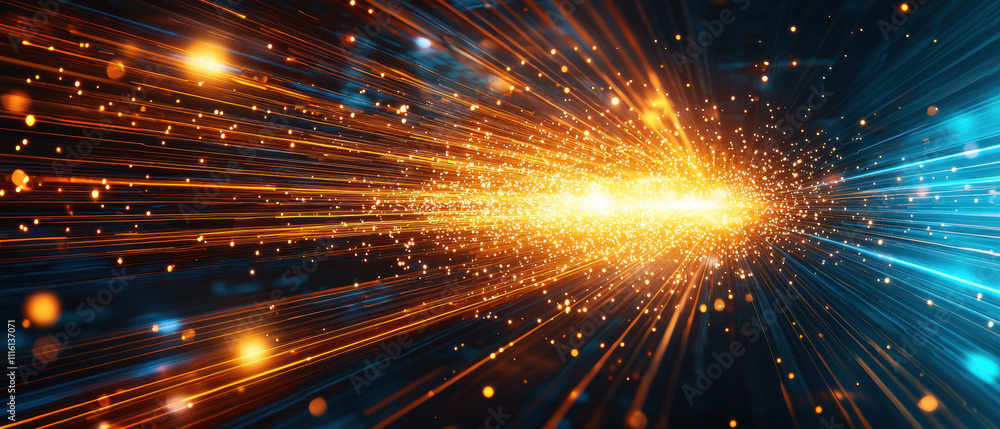 Poster a vivid display of light rays in orange and blue, creating a dynamic sense of speed and energy again