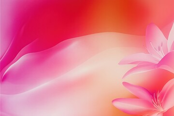 Valentine's Day background with lily flowers on the right, soft reflections, dreamy gradients from deep red to pink. Weddings, love themes, greeting cards, banners, website headers, promotions, ads.