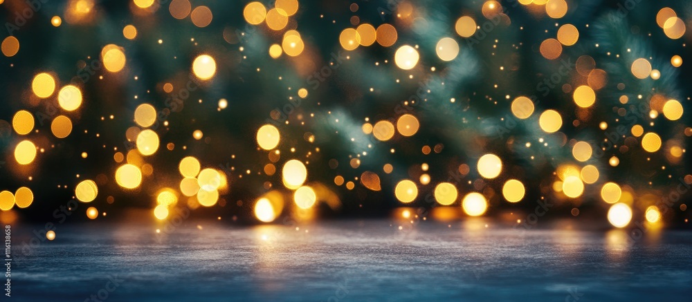 Poster abstract shimmering bokeh background with warm golden lights creating a dreamy festive atmosphere fo
