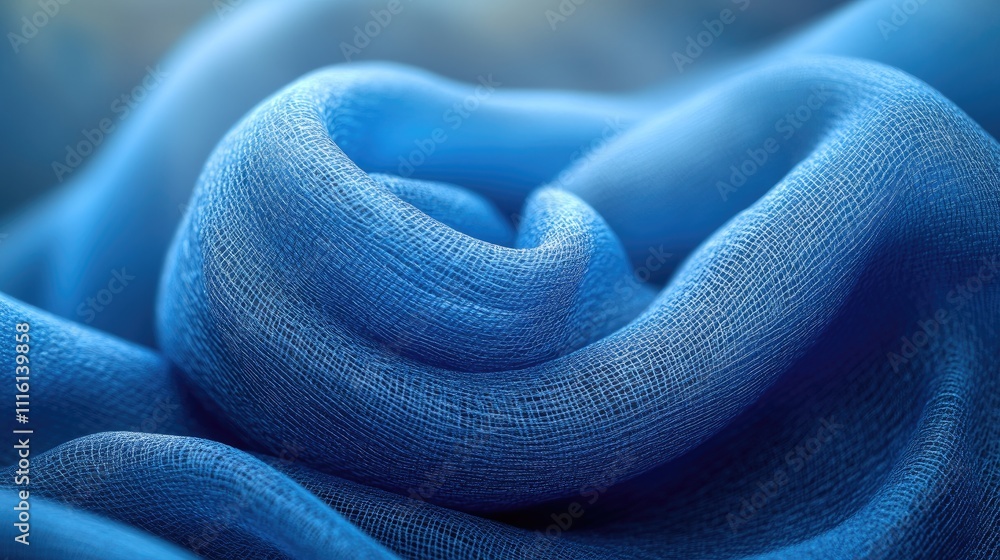 Poster textured blue fabric in soft folds creating an elegant and calming visual suitable for fashion or in