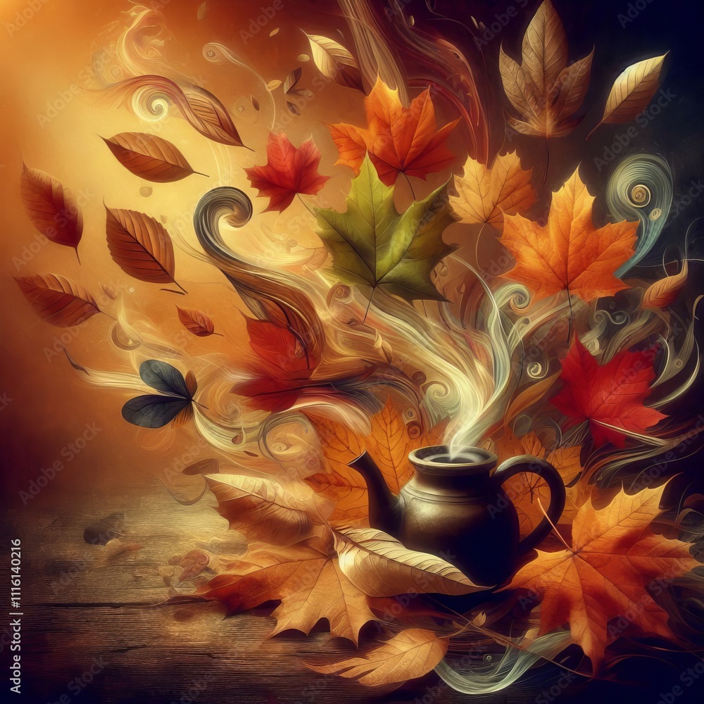 Aufkleber autumn leaf notes in various shades flutter and swirl in the air