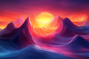 a sunset with mountains and a bright orange sky