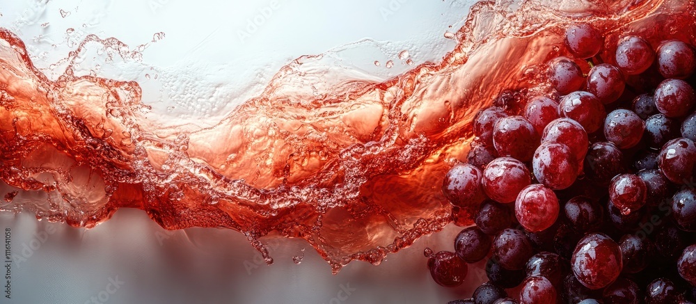 Aufkleber red grape cluster with sparkling liquid splash creating dynamic motion and vibrant energy in an arti
