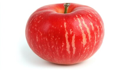Freshly picked red apple on a clean white background, showcasing its glossy skin and vibrant color, perfect for food photography, healthy eating, nutrition, fruit.
