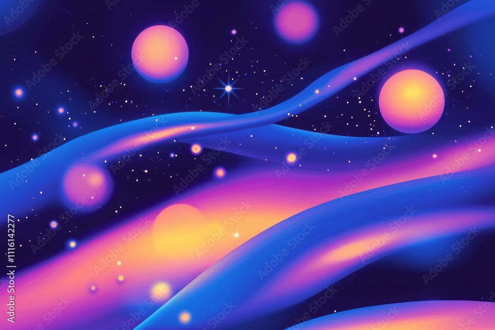 Aufkleber a colorful background with a lot of space and planets