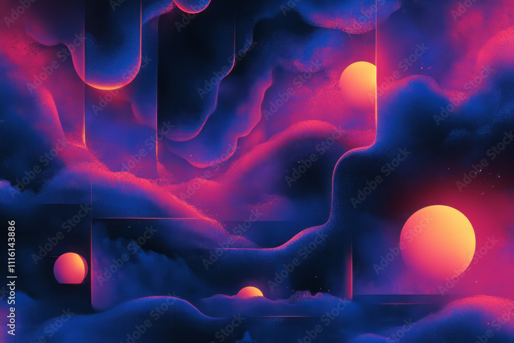 Poster a colorful background with clouds and planets