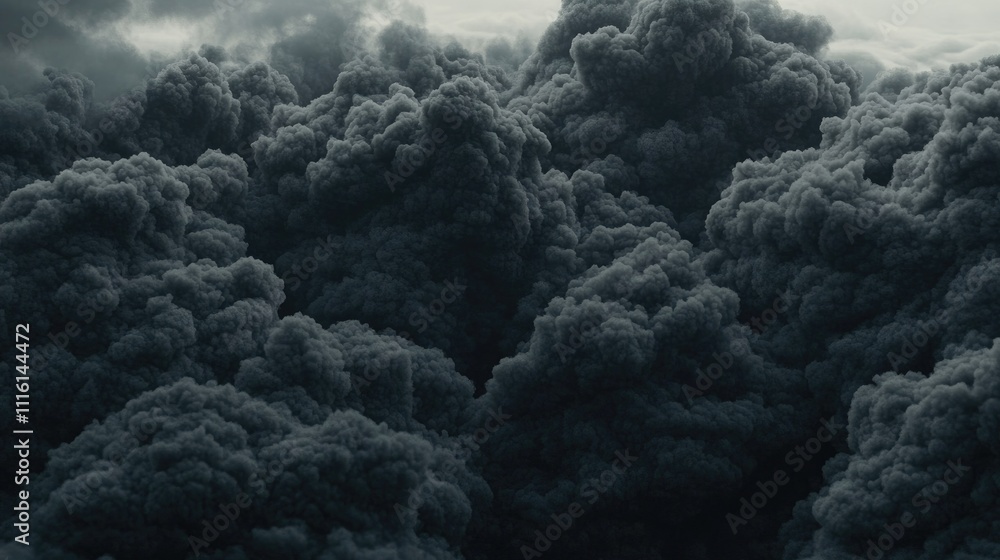 Poster dark abstract background featuring dense clouds of black smoke, creating a textured and moody atmosp