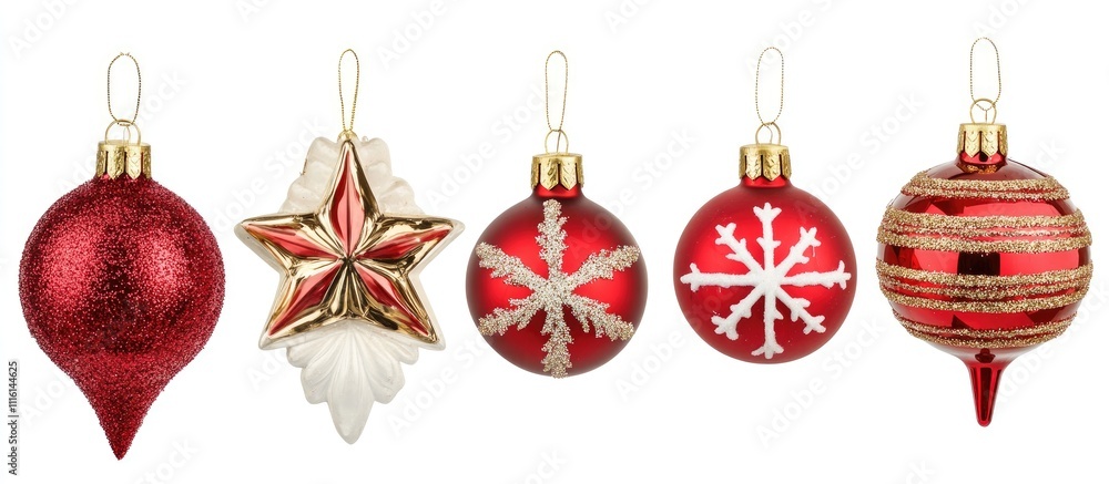 Poster red christmas ornament collection with decorative patterns and textures on a white background ideal 