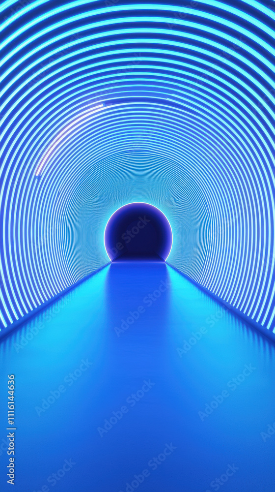 Aufkleber a mesmerizing tunnel illuminated with blue light, featuring concentric circles and a dark sphere at 