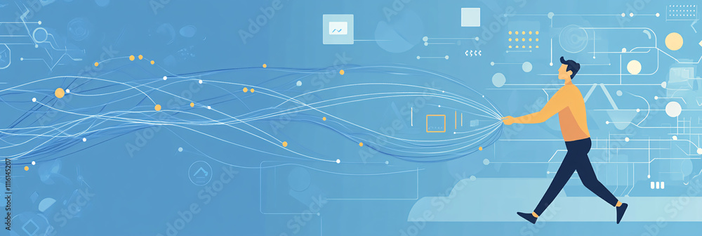 Poster a flat, clean illustration of an it support agent pulling a virtual wire, symbolizing network setup 