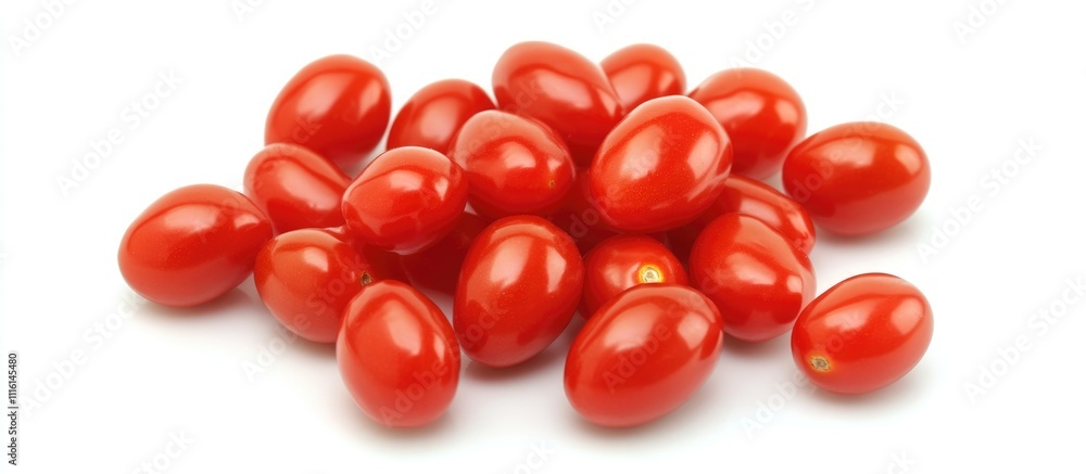 Poster fresh cherry tomatoes arranged neatly on a white surface showcasing their vibrant red color and smoo