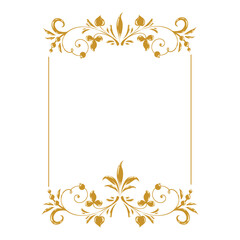 Obraz premium Golden square frame with vignettes. Folk corners with floral Slavic old Russian motif. Design of wedding invitations, anniversaries, congratulations. Vector isolated elegant border.