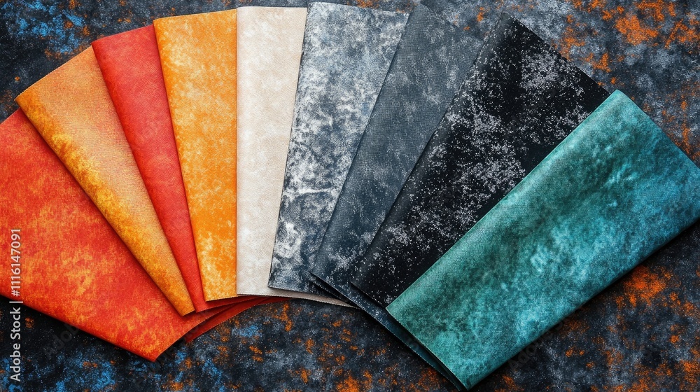 Poster vibrant multicolor fabric texture samples arranged in a beautiful display showcasing various tones a