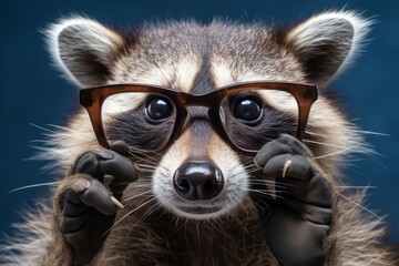 Obraz premium Portrait of a raccoon engrossed in reading, wearing clothes, creating a whimsical and surreal scene