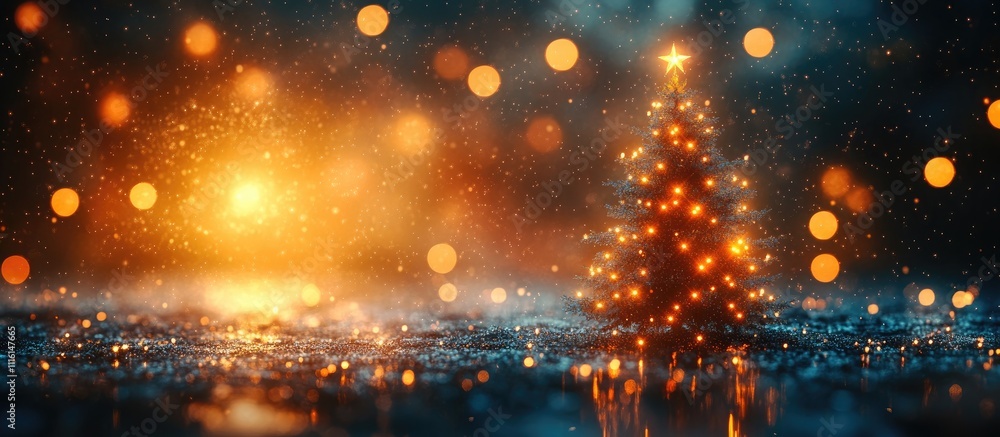 Poster abstract glowing christmas tree with blurred lights and vibrant bokeh in a festive and atmospheric w