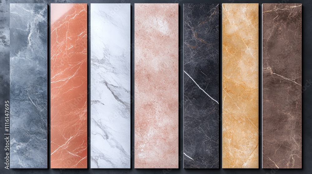 Poster high-resolution marble stone texture collection featuring various colors and patterns, ideal for til
