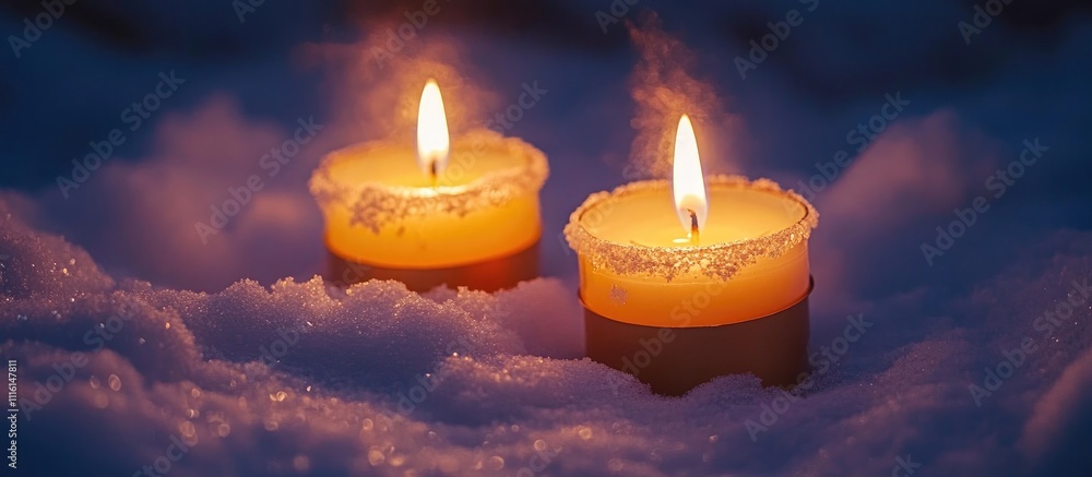 Poster candles glowing softly in snowy landscape creating a serene and festive atmosphere for advent celebr