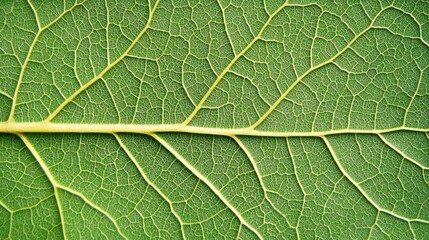 Obraz premium Detailed close-up of a green leaf texture showcasing natural patterns ideal for backgrounds and wallpapers in eco-friendly designs.