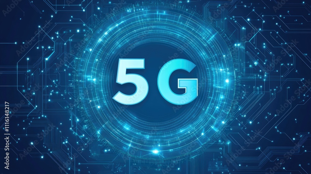 Aufkleber 5G technology concept with glowing circuits digital background representing high-speed mobile internet and next generation communication networks
