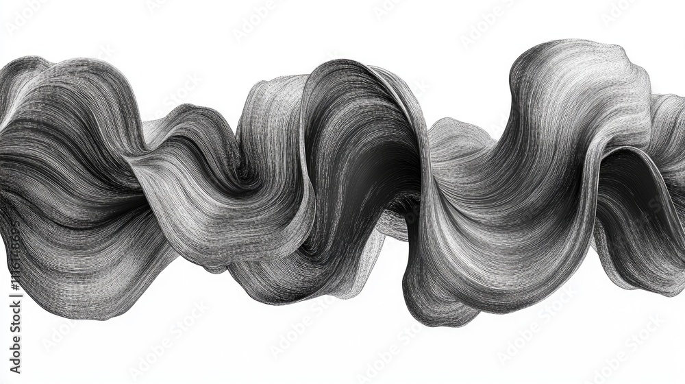 Poster Abstract black and white wave pattern design with fluid curves on a clean background for artistic and modern compositions