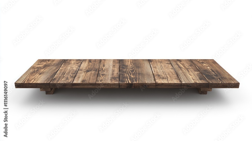 Poster wooden tabletop on white background for product display and montage showcasing rustic design and tex