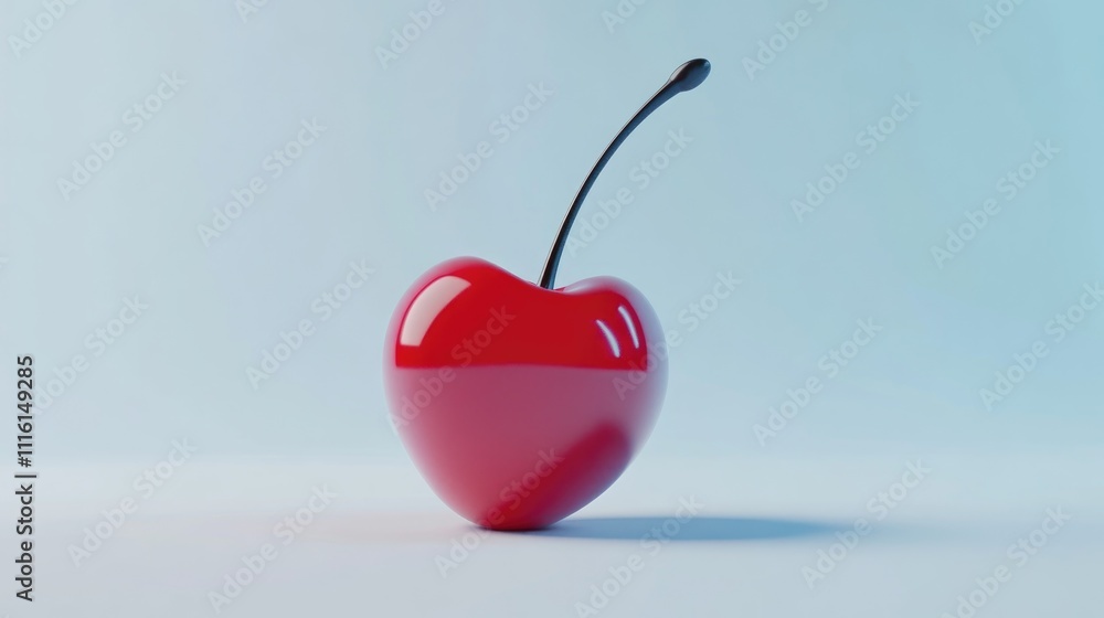 Poster Red cherry fruit 3D rendering with a sleek modern design on a soft white background for fresh food themes and culinary presentations