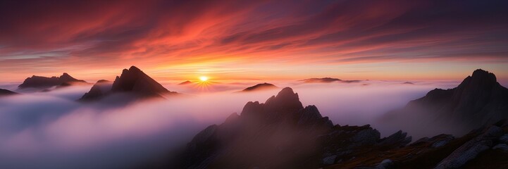 Golden sunlight paints the sky as dawn breaks over the majestic snow-capped mountains