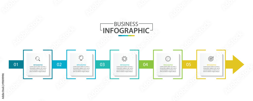 Poster 5 process infographic arrows design template. strategy and business presentation. vector illustratio