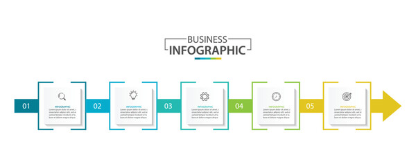5 process infographic arrows design template. Strategy and Business presentation. Vector illustration.