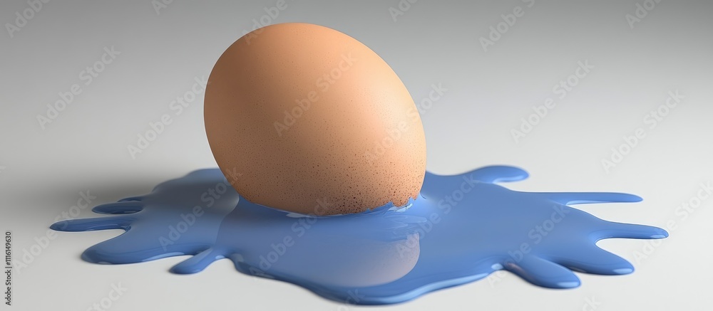 Poster high angle view of a raw egg surrounded by blue paint creating an artistic and vibrant visual compos
