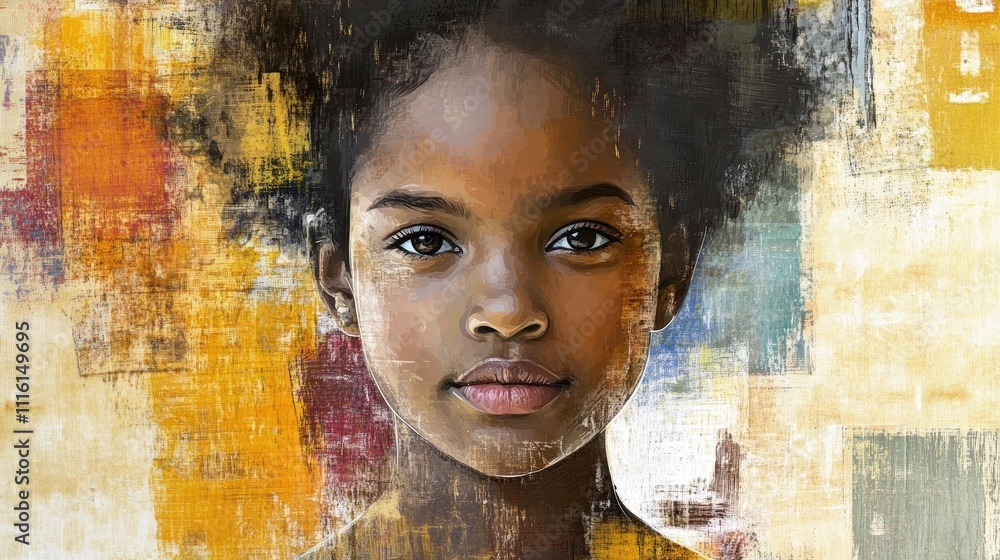 Aufkleber digital portrait artwork blending a realistic face with vibrant abstract graphic elements in a uniqu
