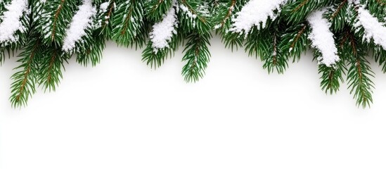 Christmas fir branches with snow decoration and empty text space for seasonal greetings or holiday messages