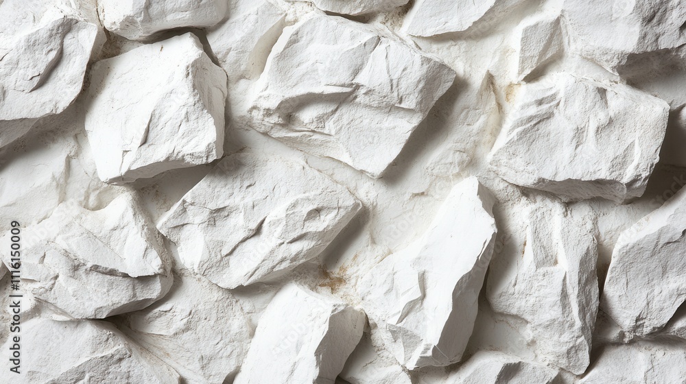 Poster textured white stone wall background: close-up of irregularly shaped rocks creating a rough surface 