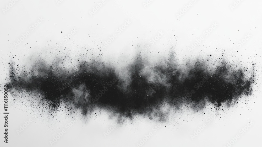Poster Monochrome abstract black dust texture on a white background creating a striking contrast and visual impact for design projects.