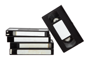 Pile of VHS video cassettes. Vintage media. Isolate on a white back.