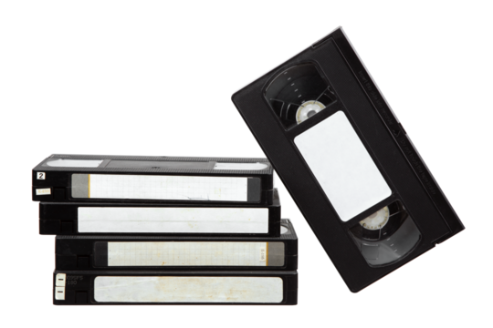 Pile of VHS video cassettes. Vintage media. Isolate on a white back.