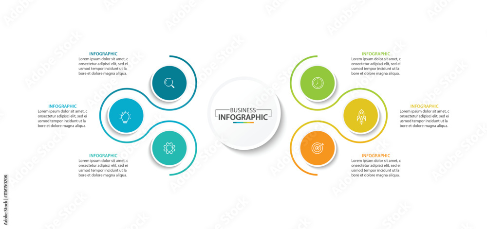 Wall mural vector infographic label design with circle infographic template design and 6 options or steps.