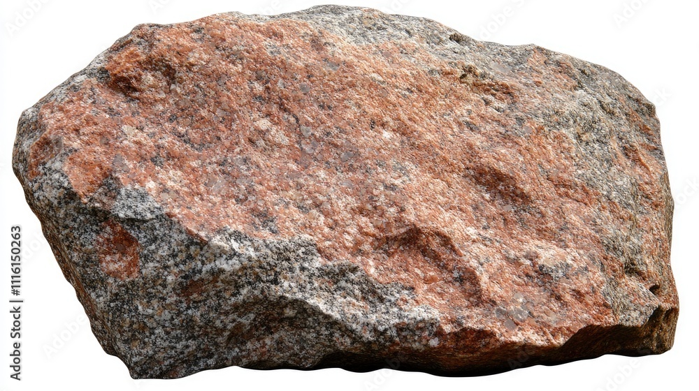 Poster granite stone close-up isolated on white background showcasing texture and color variations for geol