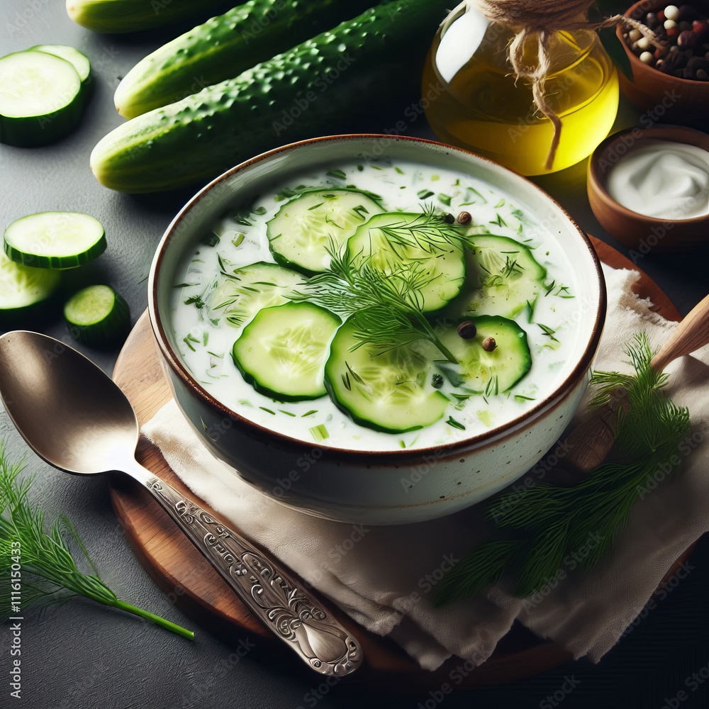 Poster chilled cucumber soup refreshing cold cucumber soup with yogurt