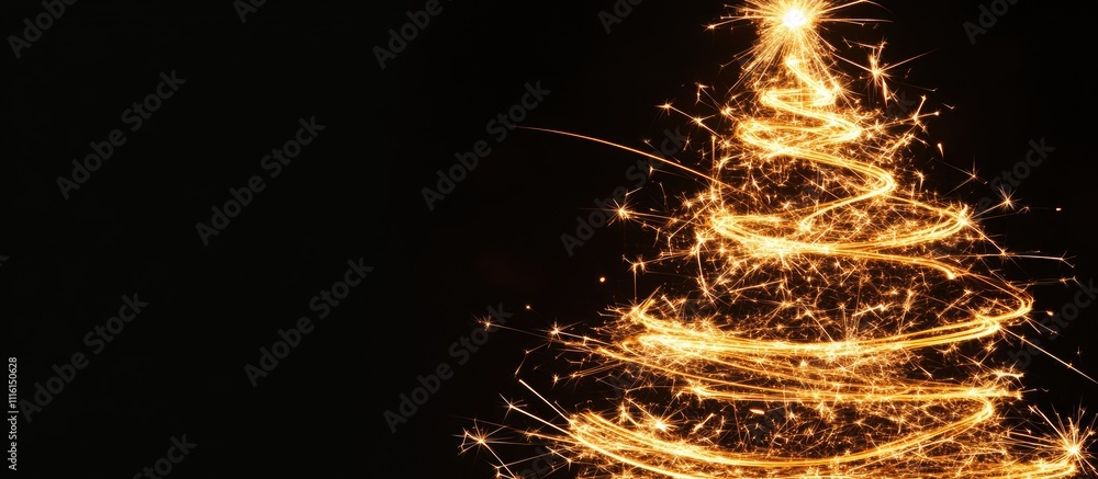 Poster sparkling christmas tree design created with a sparkler illuminating a dark background during festiv
