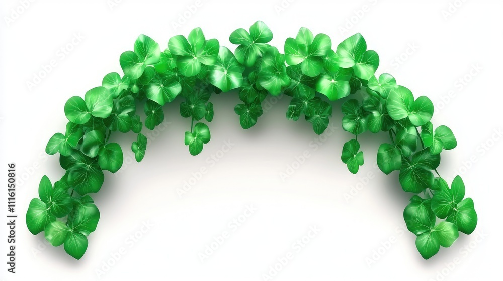 Poster lush green vine leaves arranged in an arch on a clean white background symbolizing nature and tranqu