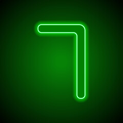 Number seven, numeral simple icon vector. Flat design. Green neon on black background with green light