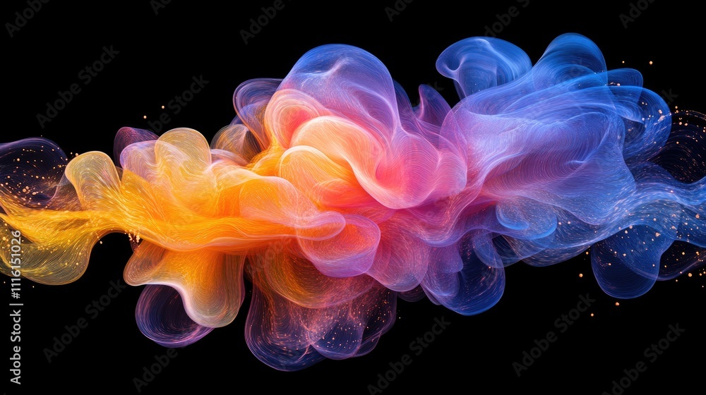 Poster Colorful abstract water splash flowing gracefully on a black background creating a vibrant and artistic visual effect.