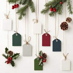 Obraz premium Exclusive collection of holiday gift tags with festive decorations. Perfect for adding personal touch to your gifts this season!