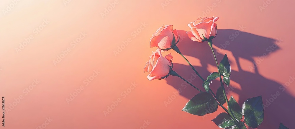 Poster Overhead view of delicate pink roses on a soft pink backdrop with ample copy space for elegant event design mockups